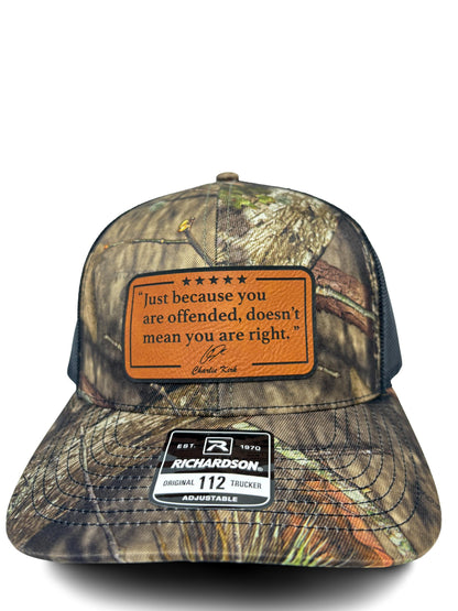 Just Because You Are Offended Doesn’t Mean You Are Right – Trucker Hat | Inspirational Quote by Charlie Kirk | Adjustable Snapback Mesh Cap