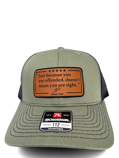 Just Because You Are Offended Doesn’t Mean You Are Right – Trucker Hat | Inspirational Quote by Charlie Kirk | Adjustable Snapback Mesh Cap