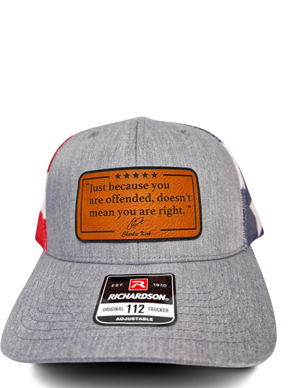 Just Because You Are Offended Doesn’t Mean You Are Right – Trucker Hat | Inspirational Quote by Charlie Kirk | Adjustable Snapback Mesh Cap