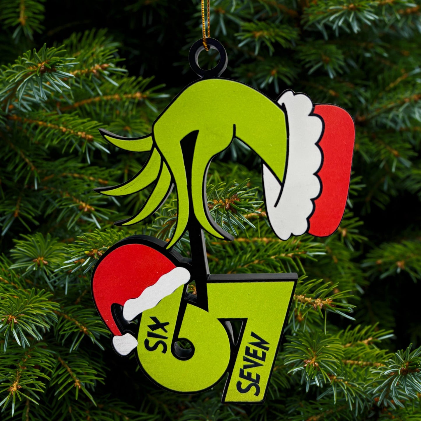 Grinch Six Seven Ornament , Funny Grinch 67 Santa Christmas 2025 Ornament, Viral 2025 Six Seven 6 7 TikTok Ornament