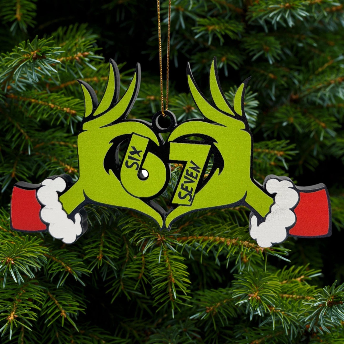 Grinch Six Seven Ornament , Funny Grinch 67 Santa Christmas 2025 Ornament, Viral 2025 Six Seven 6 7 TikTok Ornament
