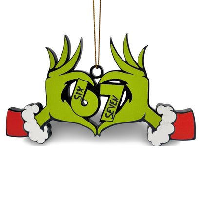Grinch Six Seven Ornament , Funny Grinch 67 Santa Christmas 2025 Ornament, Viral 2025 Six Seven 6 7 TikTok Ornament