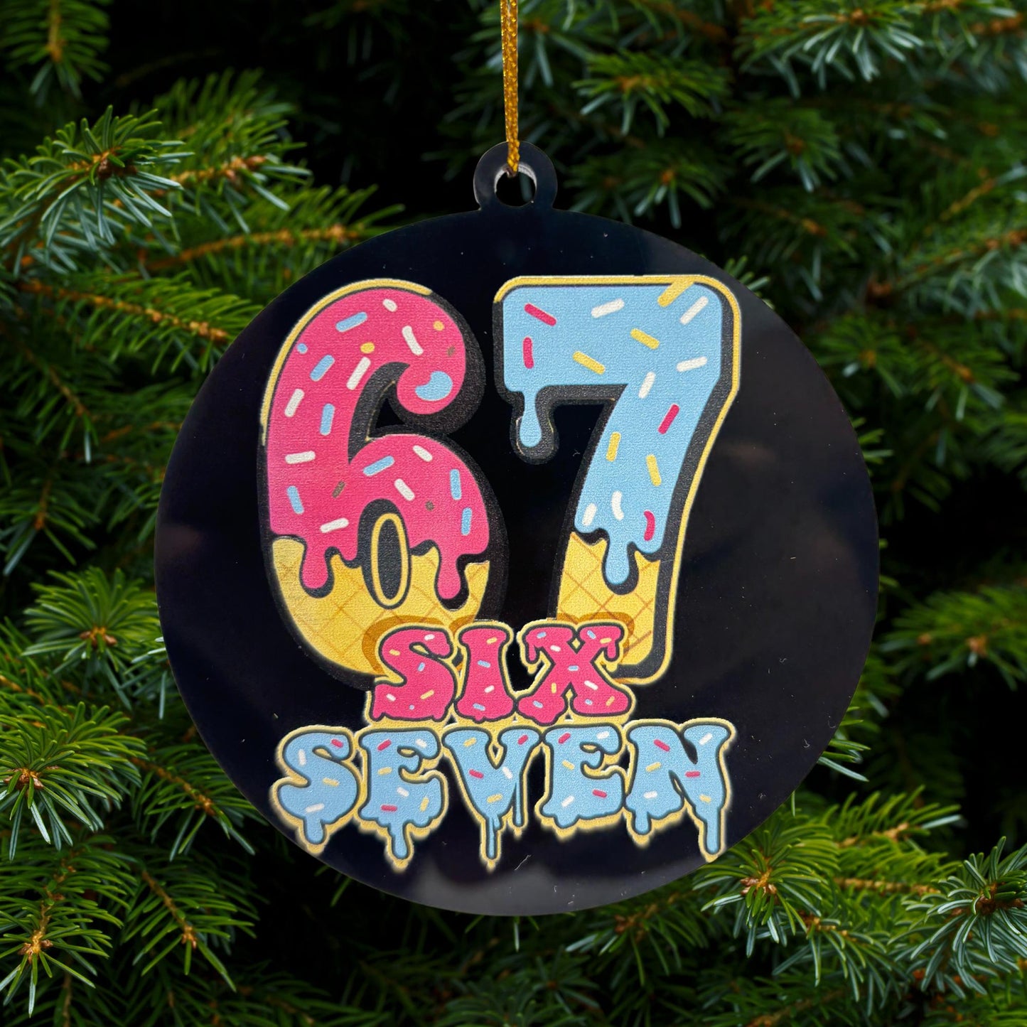67 Christmas Ornament Funny “Six Seven” Meme Santa Gen Alpha Slang Viral Y2K Tree Hanging Decor for Teens Adults Gen Z Trendy Number Joke