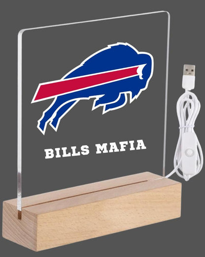 Night Light LED Table Desk Lamp Sport Fan Wood Stand American Football Player Team Bedroom Room Decor, Personalized FREE Name Engraved Gift