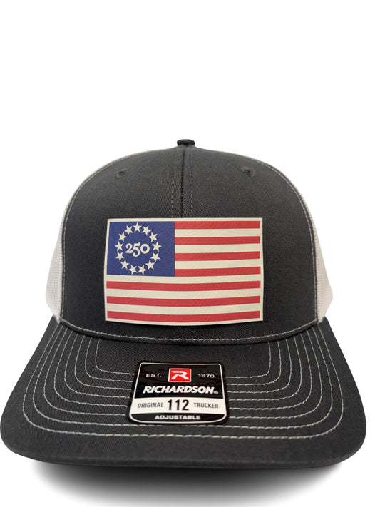 USA 250th Birtday Betsy Ross 13 Star Design Trucker Hat, Patriotic Trucker Cap, Adjustable Snapback