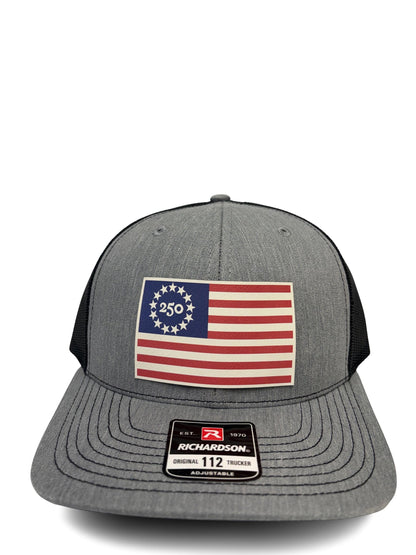 USA 250th Birtday Betsy Ross 13 Star Design Trucker Hat, Patriotic Trucker Cap, Adjustable Snapback