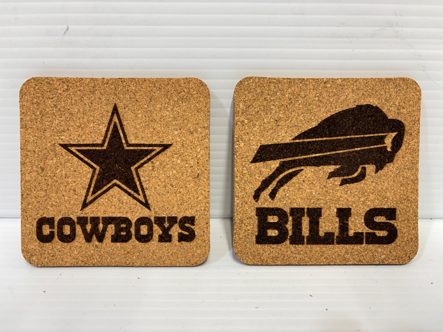 Football Engraved Cork Coaster Set of 6– 4” Square Cork Coasters – Custom Team Gift – Sports Bar Decor – Game Day Drink Coasters