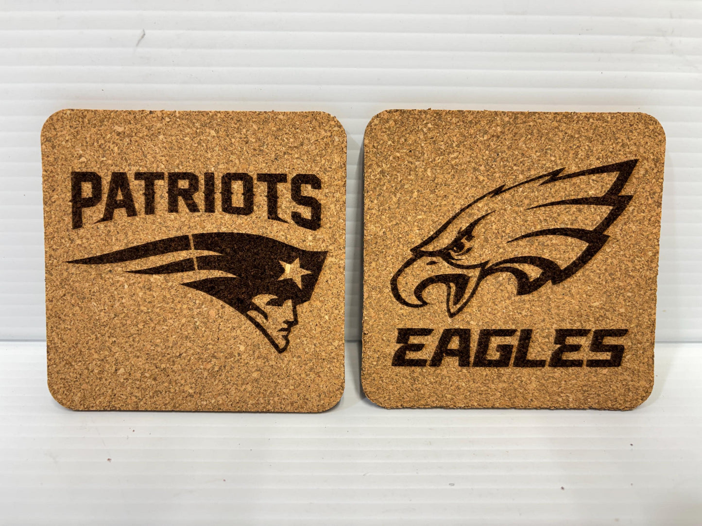 Football Engraved Cork Coaster Set of 6– 4” Square Cork Coasters – Custom Team Gift – Sports Bar Decor – Game Day Drink Coasters