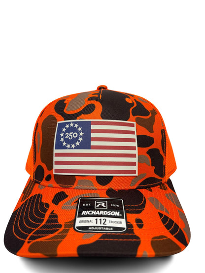 USA 250th Birtday Betsy Ross 13 Star Design Trucker Hat, Patriotic Trucker Cap, Adjustable Snapback