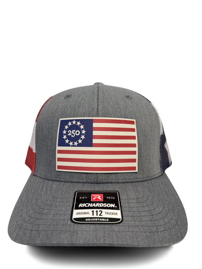 USA 250th Birtday Betsy Ross 13 Star Design Trucker Hat, Patriotic Trucker Cap, Adjustable Snapback