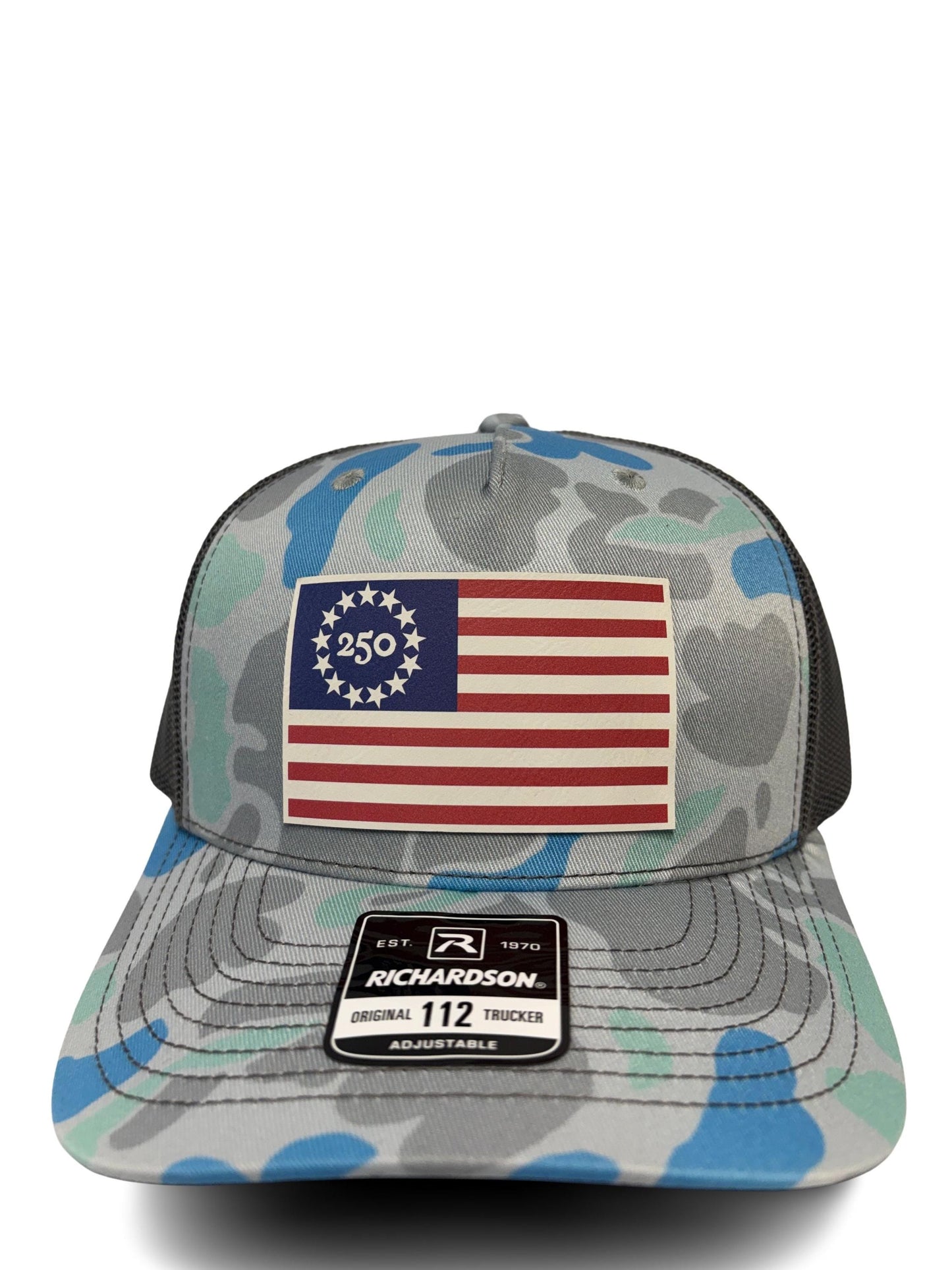 USA 250th Birtday Betsy Ross 13 Star Design Trucker Hat, Patriotic Trucker Cap, Adjustable Snapback