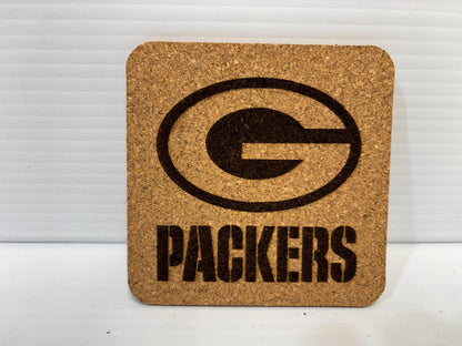 Football Engraved Cork Coaster Set of 6– 4” Square Cork Coasters – Custom Team Gift – Sports Bar Decor – Game Day Drink Coasters