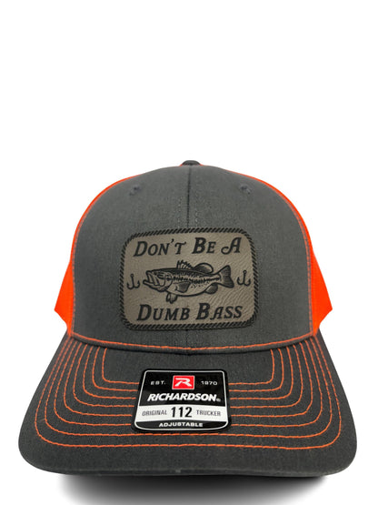 Don't Be a Dumb Bass Hat – Funny Fishing Trucker Hat with Leather Patch – Adjustable Snapback Mesh Cap for Men and Women