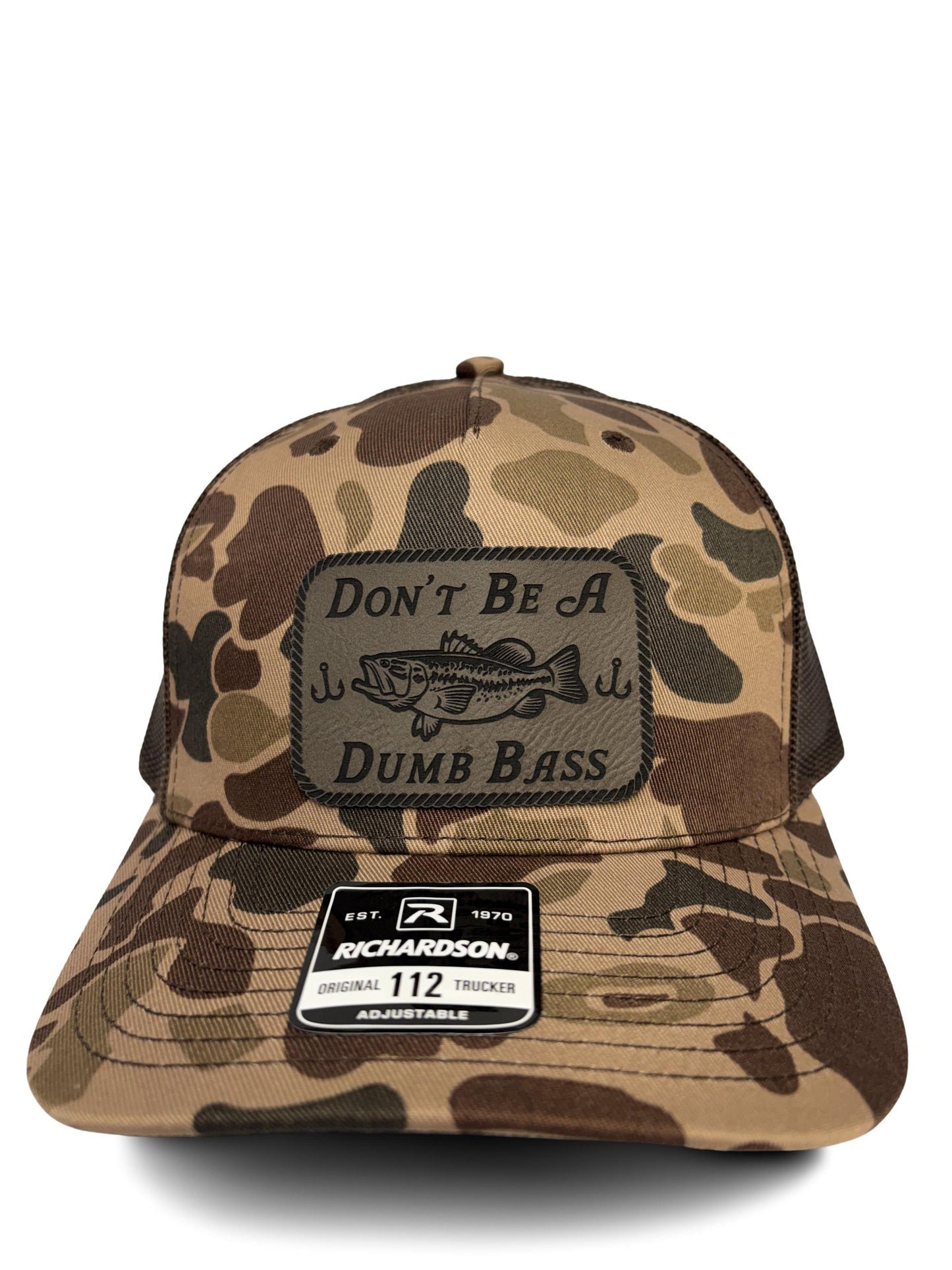 Don't Be a Dumb Bass Hat – Funny Fishing Trucker Hat with Leather Patch – Adjustable Snapback Mesh Cap for Men and Women