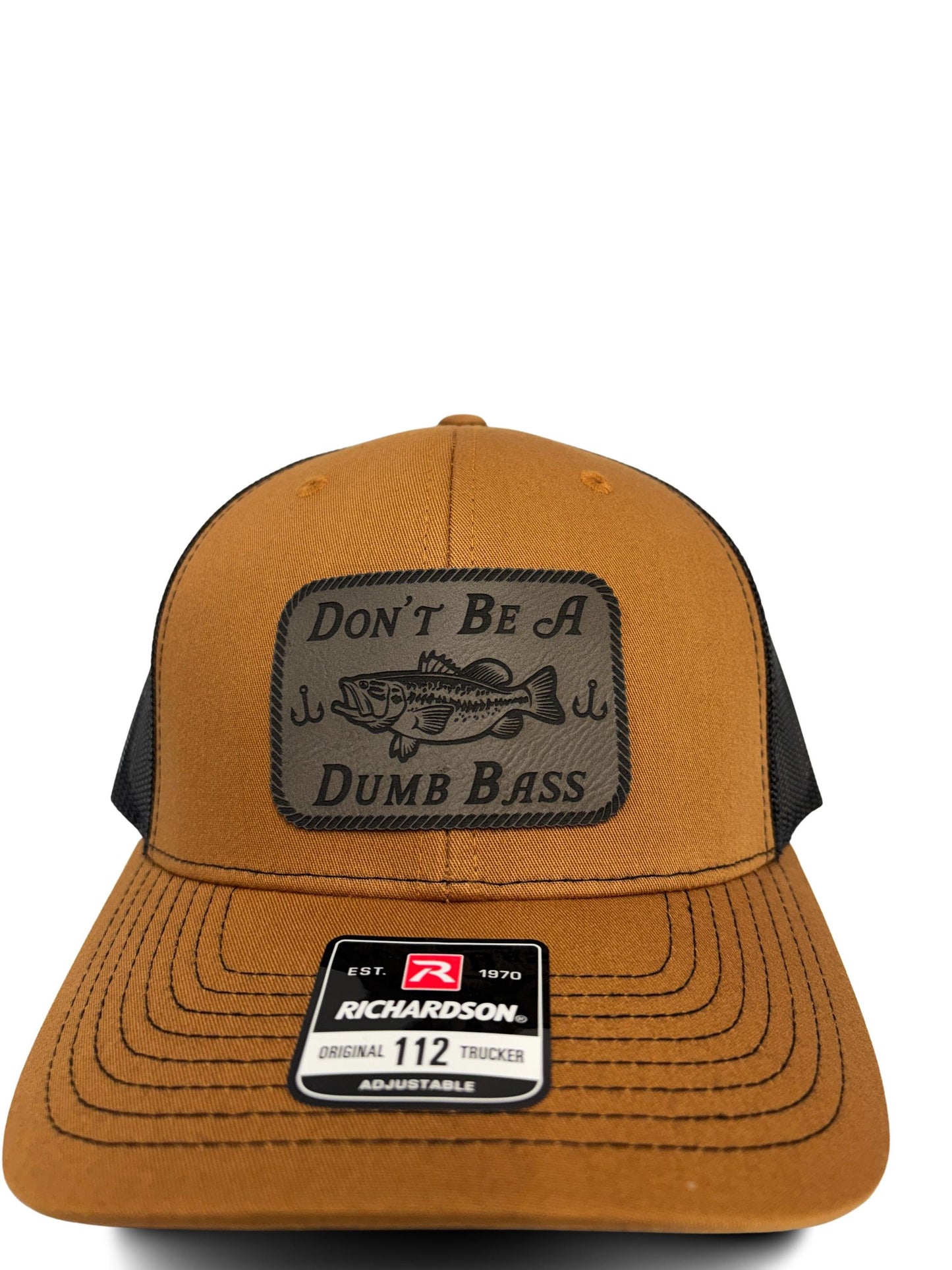Don't Be a Dumb Bass Hat – Funny Fishing Trucker Hat with Leather Patch – Adjustable Snapback Mesh Cap for Men and Women
