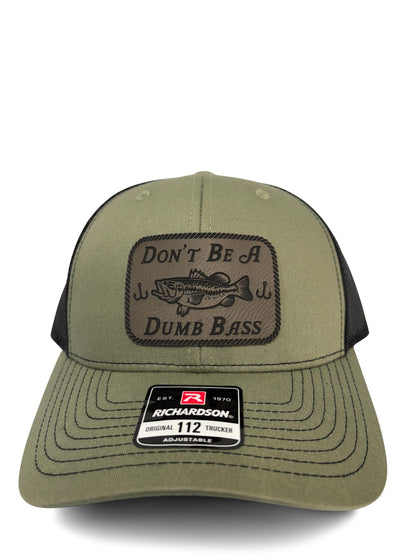 Don't Be a Dumb Bass Hat – Funny Fishing Trucker Hat with Leather Patch – Adjustable Snapback Mesh Cap for Men and Women