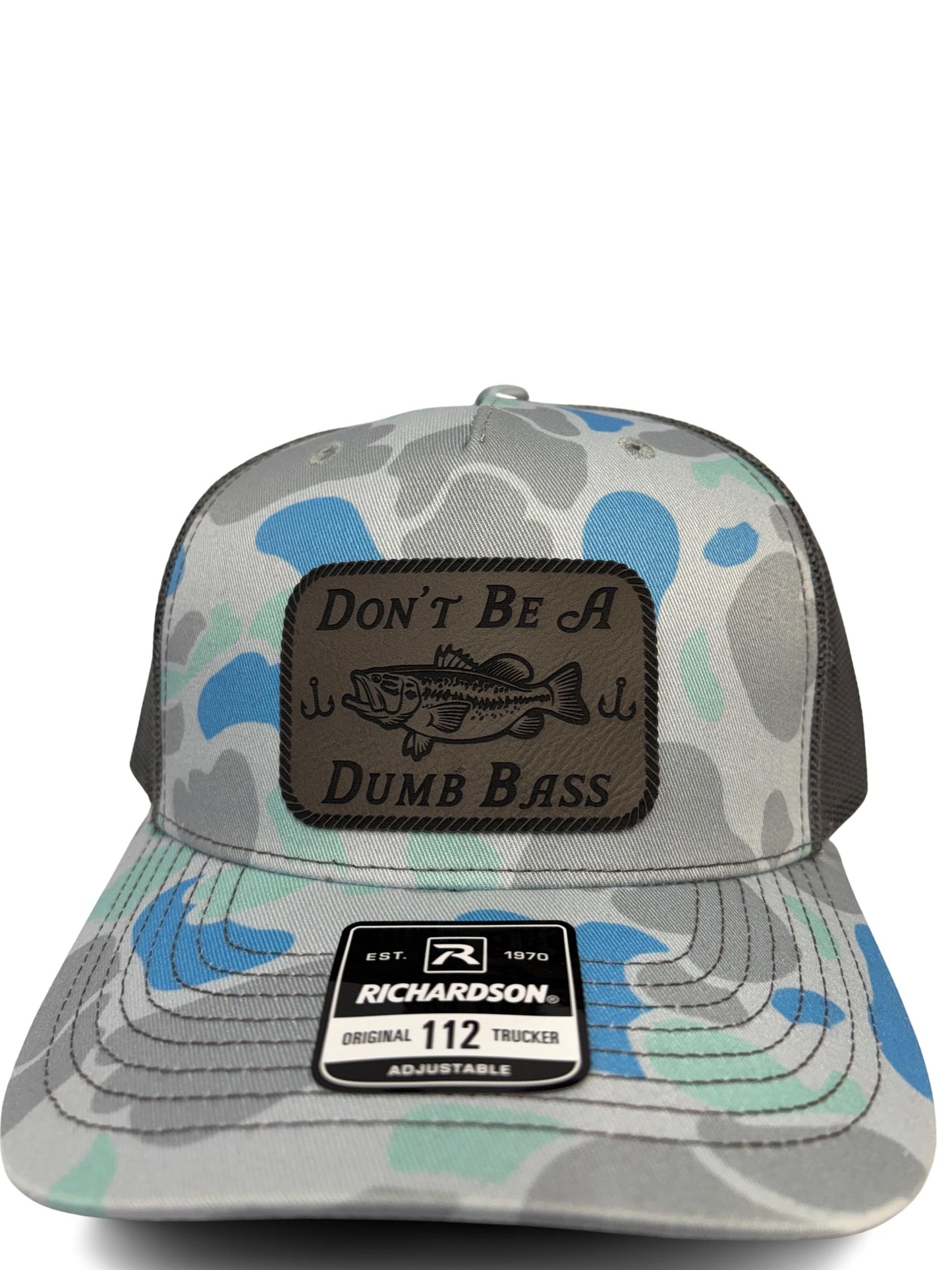 Don't Be a Dumb Bass Hat – Funny Fishing Trucker Hat with Leather Patch – Adjustable Snapback Mesh Cap for Men and Women