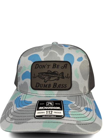 Don't Be a Dumb Bass Hat – Funny Fishing Trucker Hat with Leather Patch – Adjustable Snapback Mesh Cap for Men and Women