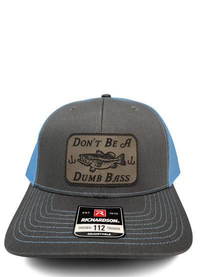 Don't Be a Dumb Bass Hat – Funny Fishing Trucker Hat with Leather Patch – Adjustable Snapback Mesh Cap for Men and Women