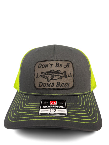 Don't Be a Dumb Bass Hat – Funny Fishing Trucker Hat with Leather Patch – Adjustable Snapback Mesh Cap for Men and Women