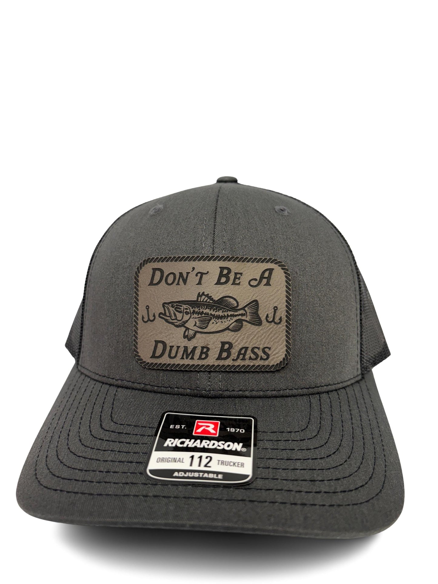 Don't Be a Dumb Bass Hat – Funny Fishing Trucker Hat with Leather Patch – Adjustable Snapback Mesh Cap for Men and Women