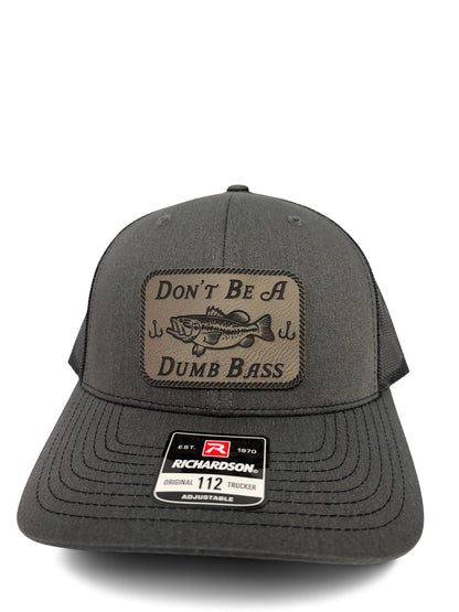 Don't Be a Dumb Bass Hat – Funny Fishing Trucker Hat with Leather Patch – Adjustable Snapback Mesh Cap for Men and Women