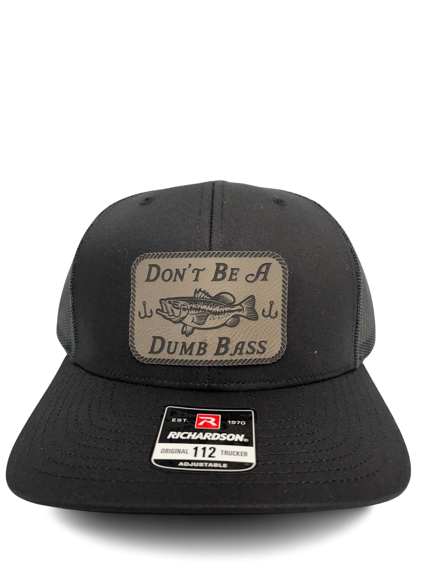 Don't Be a Dumb Bass Hat – Funny Fishing Trucker Hat with Leather Patch – Adjustable Snapback Mesh Cap for Men and Women