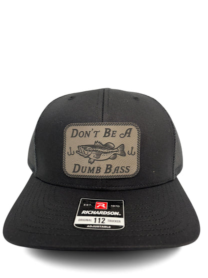 Don't Be a Dumb Bass Hat – Funny Fishing Trucker Hat with Leather Patch – Adjustable Snapback Mesh Cap for Men and Women