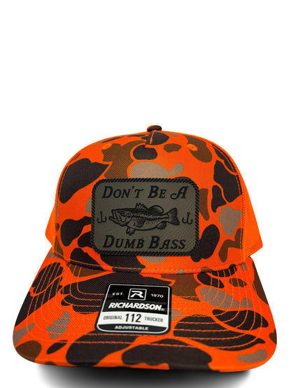 Don't Be a Dumb Bass Hat – Funny Fishing Trucker Hat with Leather Patch – Adjustable Snapback Mesh Cap for Men and Women