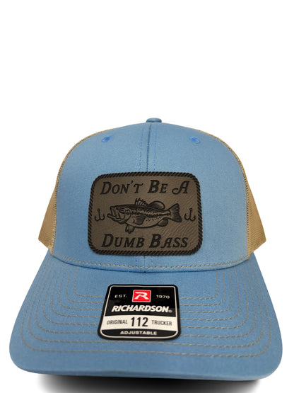 Don't Be a Dumb Bass Hat – Funny Fishing Trucker Hat with Leather Patch – Adjustable Snapback Mesh Cap for Men and Women