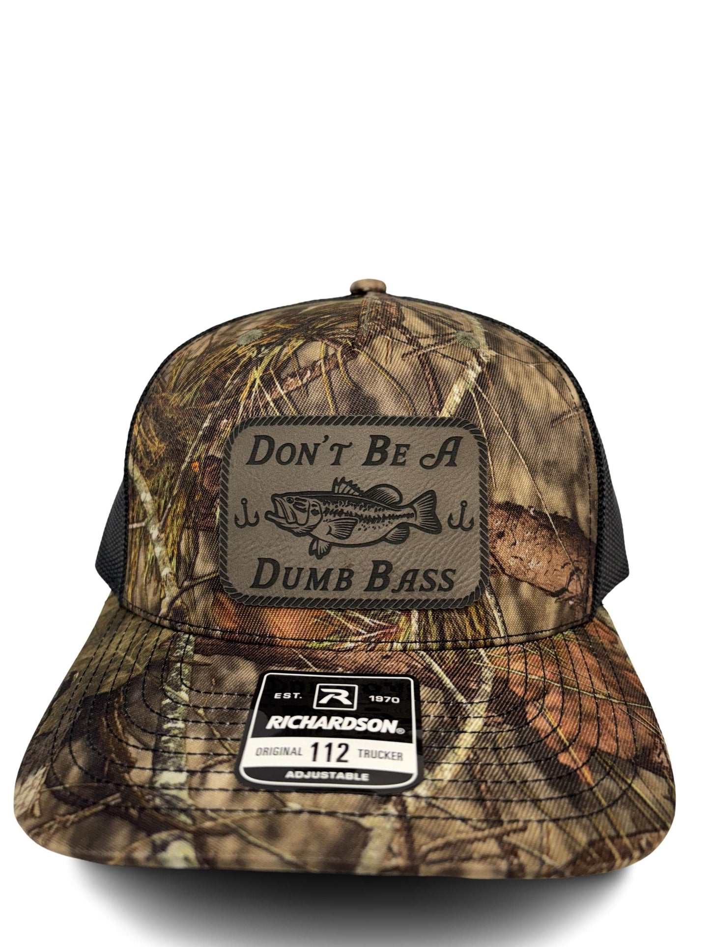 Don't Be a Dumb Bass Hat – Funny Fishing Trucker Hat with Leather Patch – Adjustable Snapback Mesh Cap for Men and Women